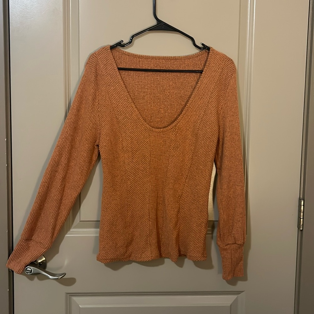 Fitted Scoop Neck Sweater with Puffy Sleeves